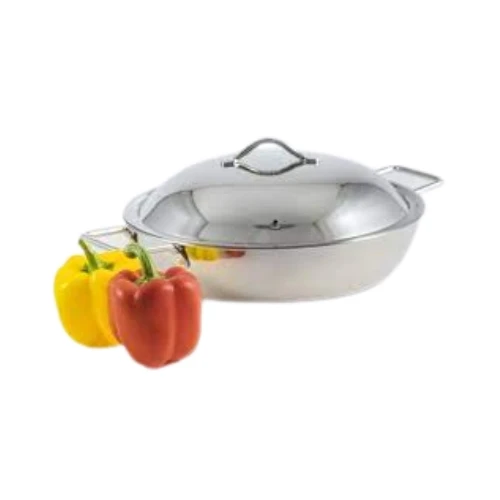 SKB Stainless Steel Frying Pan with SS Lid and Handle - 28cm - Silver